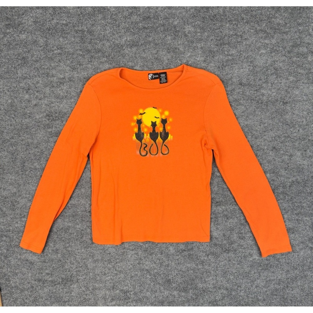 Holiday‎ Editions Orange Shirt Women's S Black Cats - Halloween
